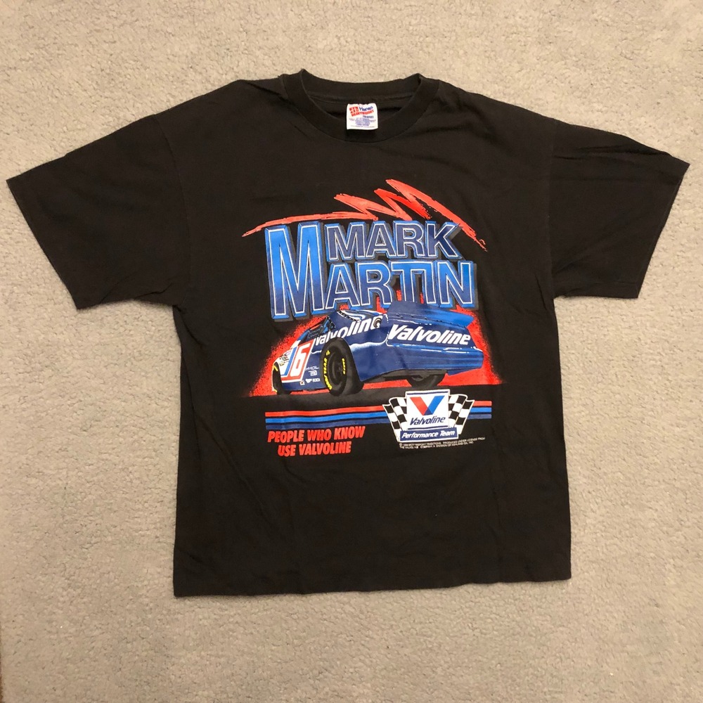 Vintage 1994 Mark Martin Valvoline NASCAR T-Shirt Hanes Heavyweight Black Large